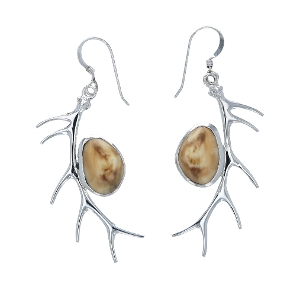 Elk Ivory & Antler Earrings Sterling Silver